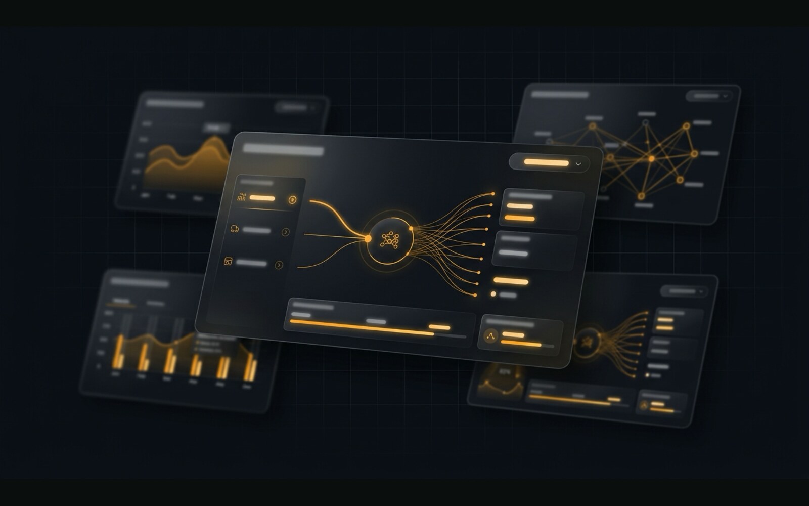 Abstract enterprise supply-chain AI dashboard concept for the Nvidia platform under NDA